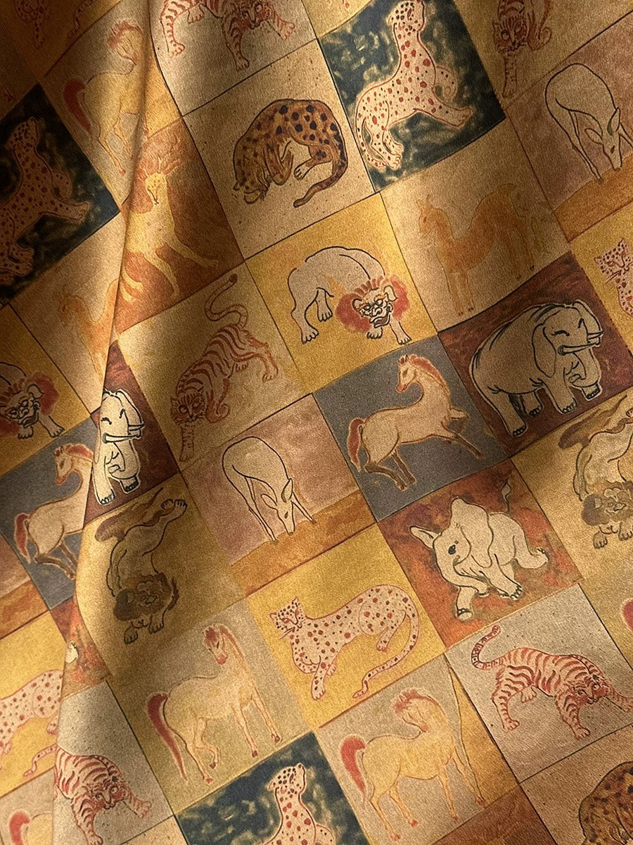 The image is a collage of various animal illustrations, including elephants, lions, zebras, and other animals, arranged in a grid-like pattern.