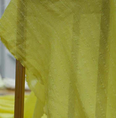 LEMOHU - 12 Momme Lemon Yellow Striped Jacquard Silk Georgette Fabric - 110cm wide by the Yard