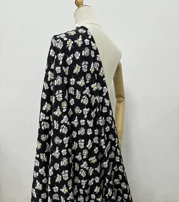 SQHDIH - 20 Momme Floral Print Double Joe Satin Silk Fabric - 135cm wide by the Yard