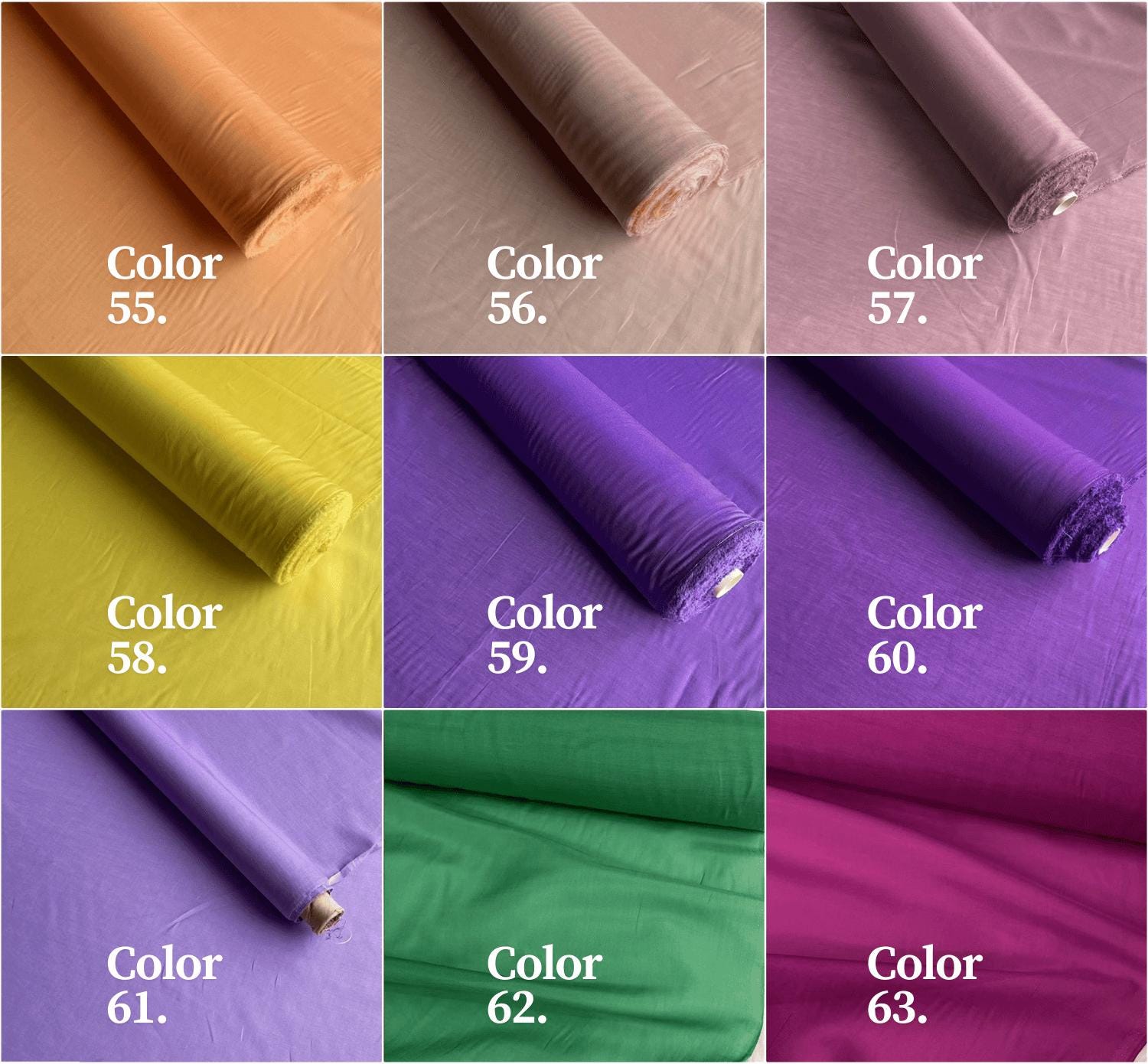 60C9MSCTN - Color #36-#63 - 9 momme 60 Solid Colors Silk Cotton Fabric - 140cm wide by the Yard