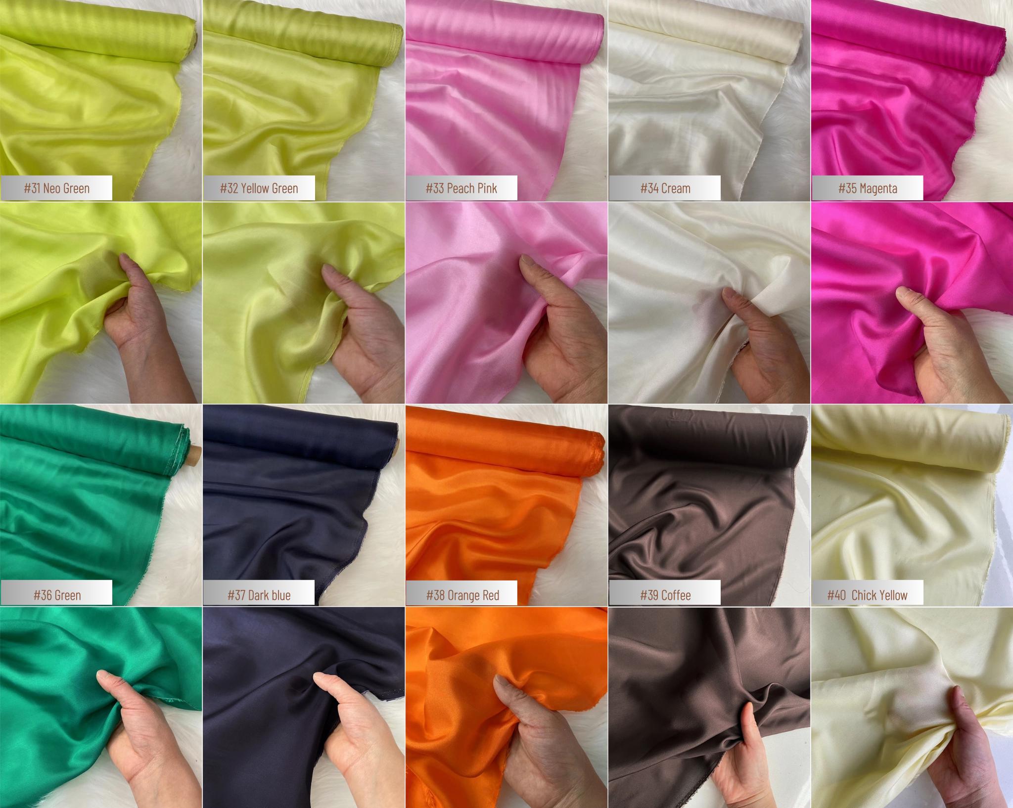 Color #1-40 - 8 Momme 80 Solid Colors Habotai Silk Fabric for Prom Dresses - 114cm wide by the Yard