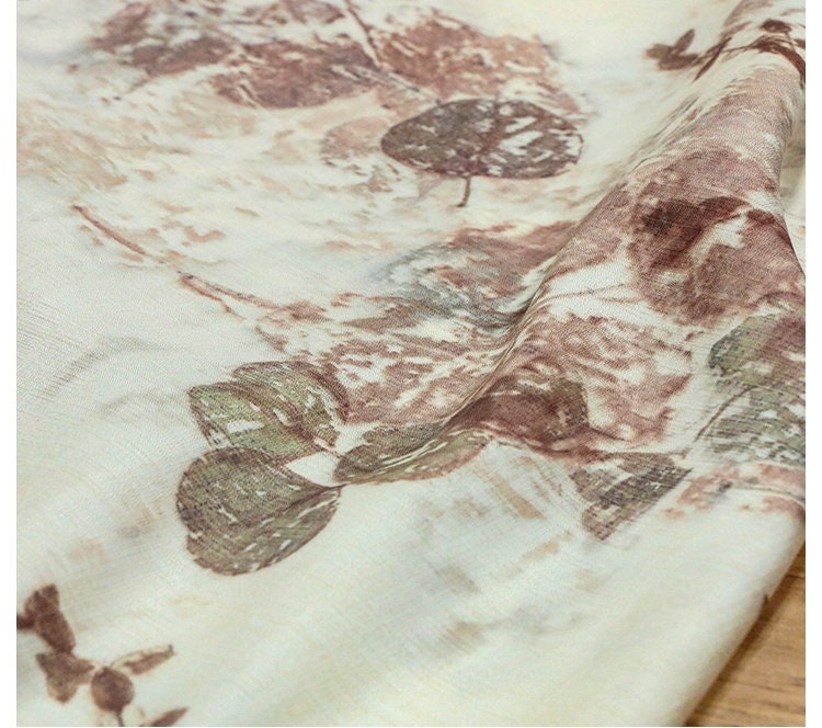 PLANT - 19 Momme Handmade Plant Dye and Leaves Rubbing Eco Friendly Nature Tussah Silk Fabric - 135cm wide By the Yard