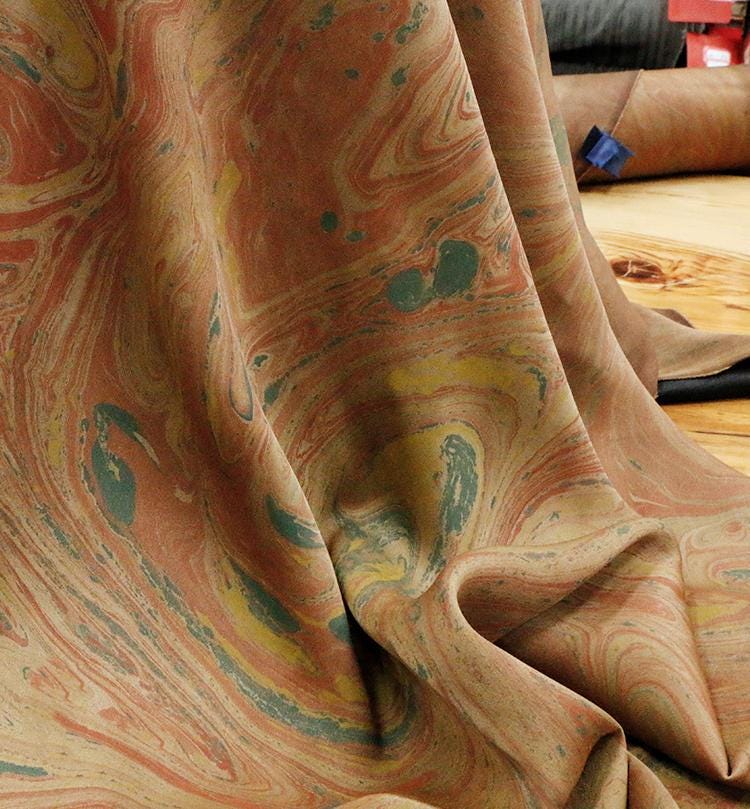 MOCIRD - Handmade 38 Momme Special Red Inkwell Technique Mud Silk Satin Fabric By the Yard