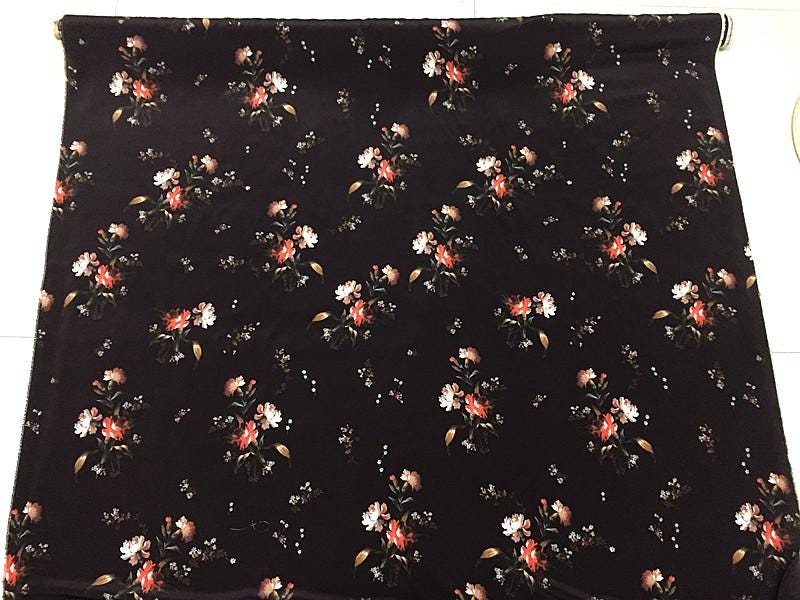 SZSEKA - 16 Momme Deep Coffee Base Color Digital Print Wide Silk Double Georgette Fabric - 140cm wide by the Yard