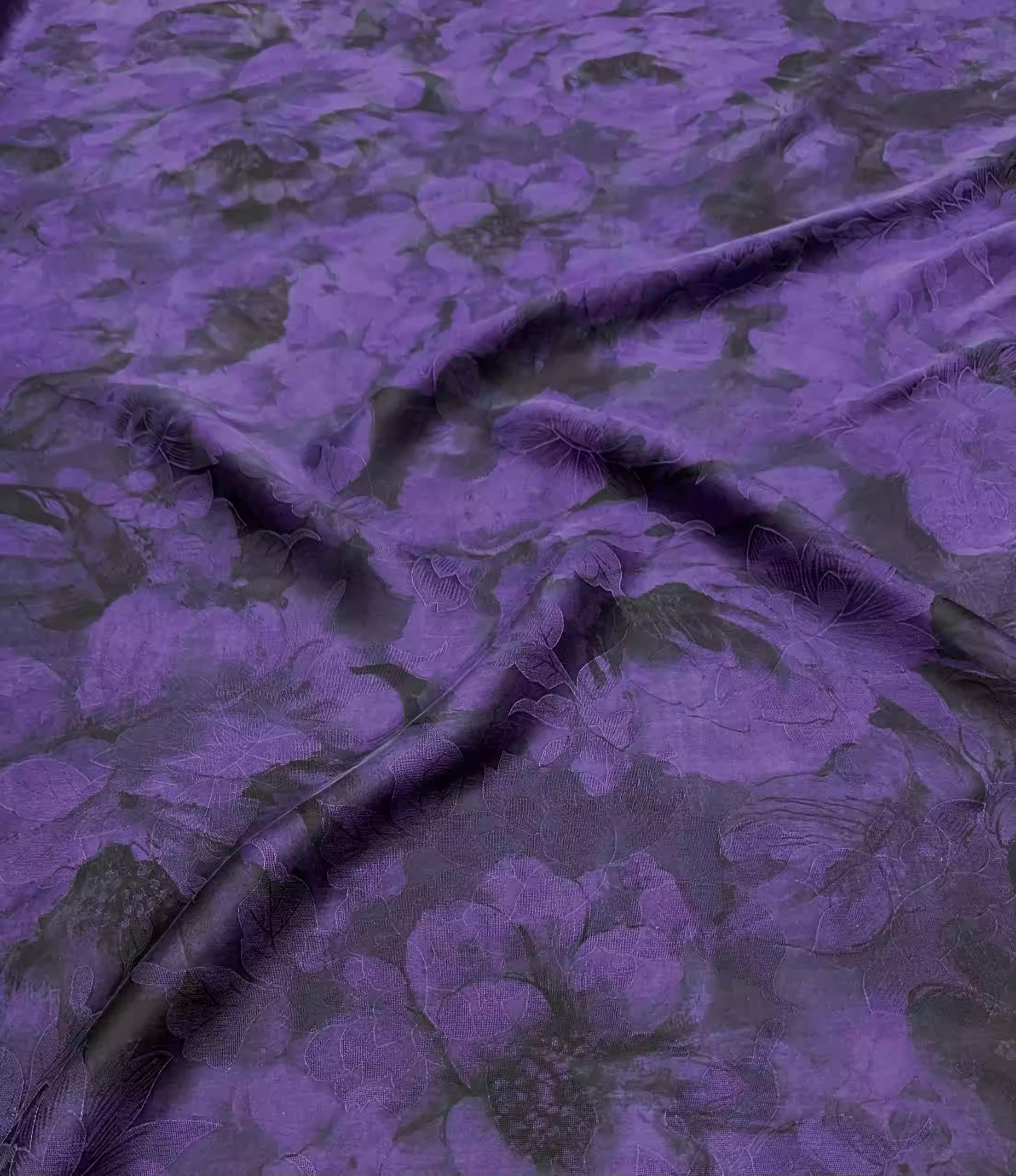 BUBHLZZ - Chic Purple 26 Momme HUALUO Jacquard Hongyunsha Silk Fabric (Openwork texture) - 114cm by the Yard