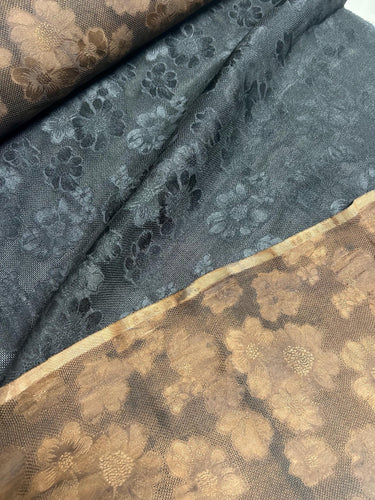 LJJLENO - 36 Momme Heritage Handmade Jacquard Black & Brown HUALUO Mud Silk Fabric - 90cm wide by the Yard
