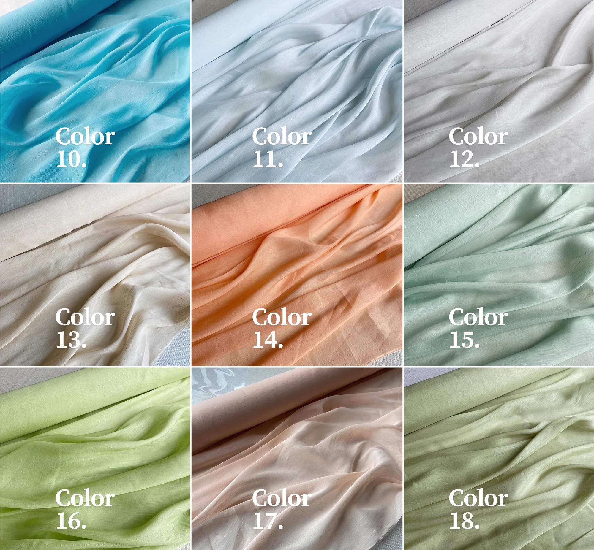 50C14SLIN - Silk Linen Fabric, 14 momme 50 Solid Colors ,140cm wide by the Yard