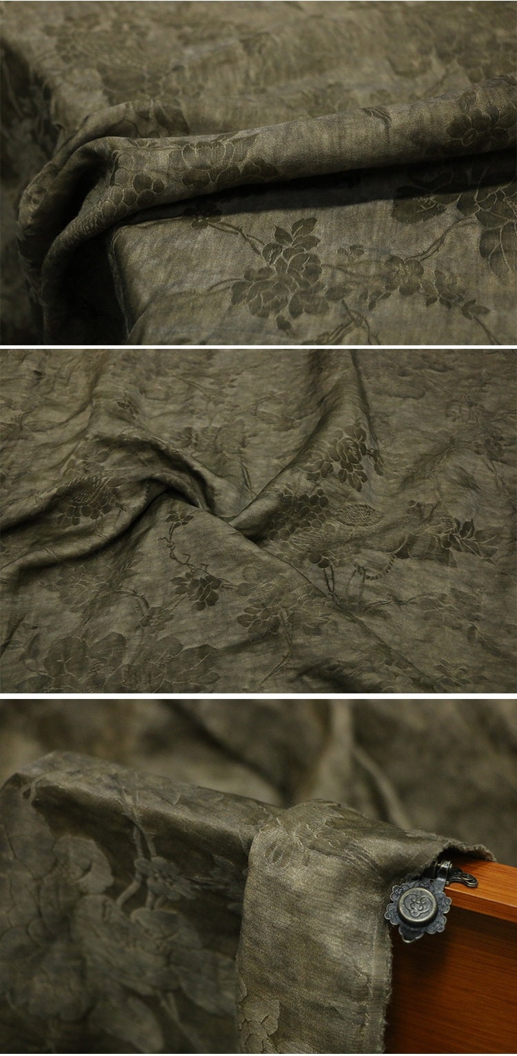 SILHEM - Vintage Distressed Silk Jacquard Linen Blend Jacquard Gambiered Ganton Mud Silk Fabric for designers - by the Yard