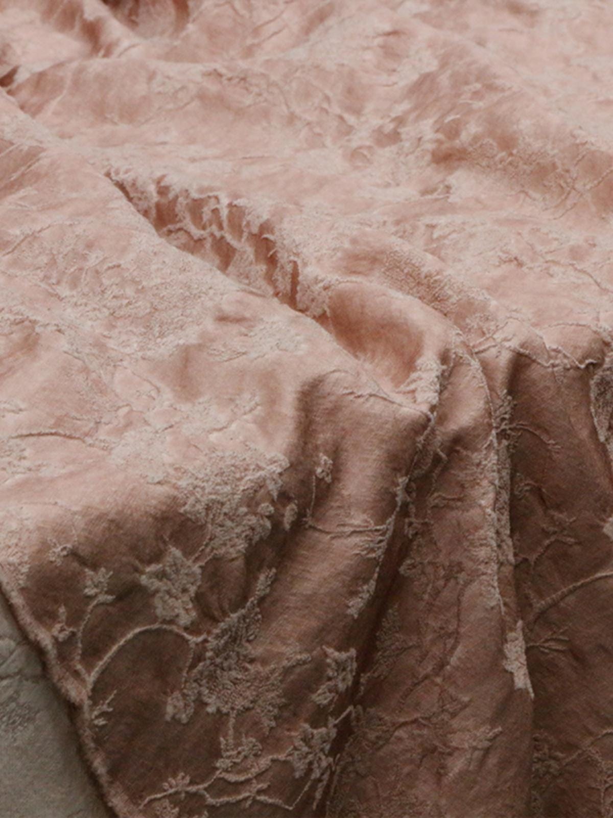 SIMOFS - 43 Momme Flowers Jacquard Mulberry Silk Wool Cotton Blend Silk Fabric - 135cm wide by the Yard