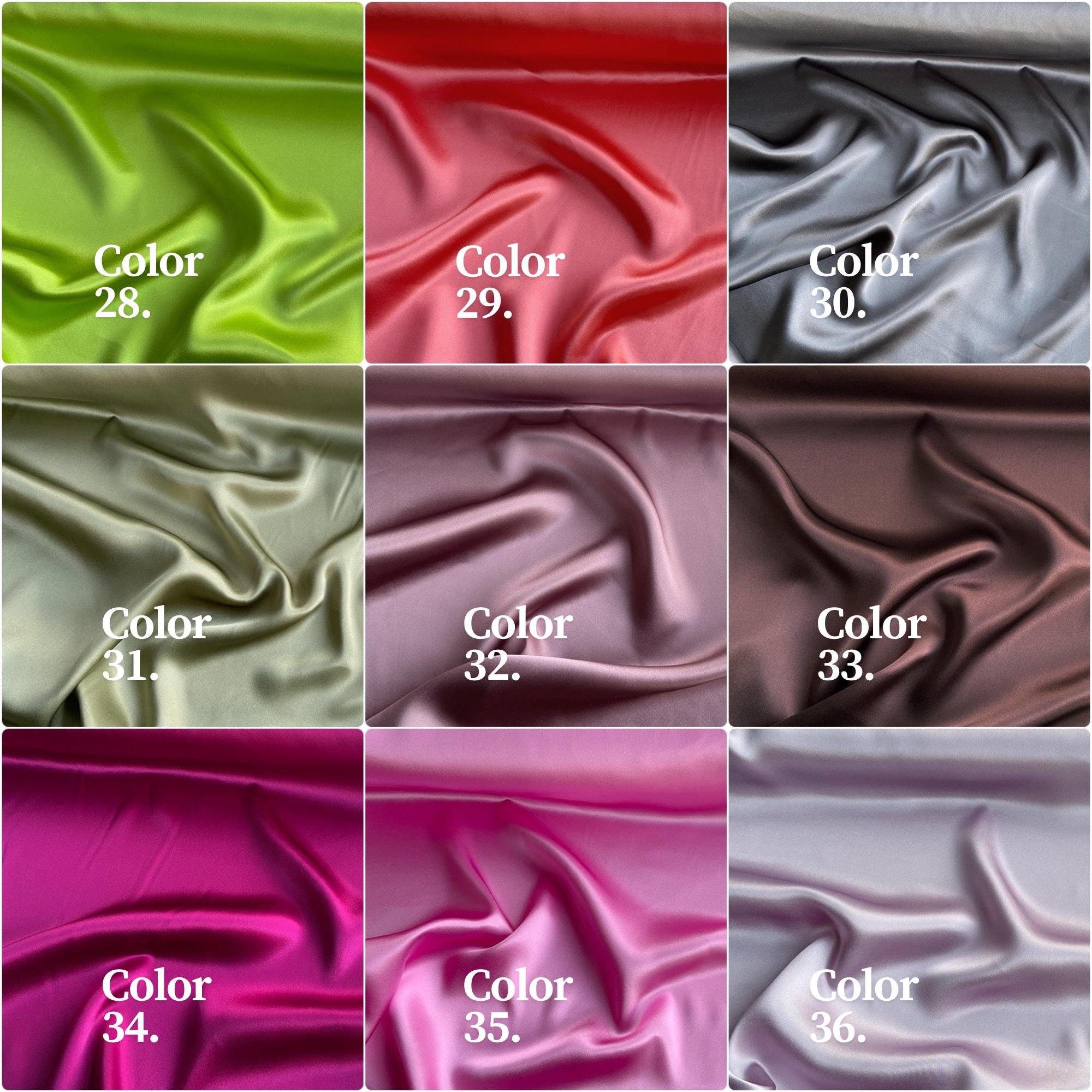 100% Silk Charmeuse, 16 Momme solid 120 colors 114cm wide by the yard 1-60 color
