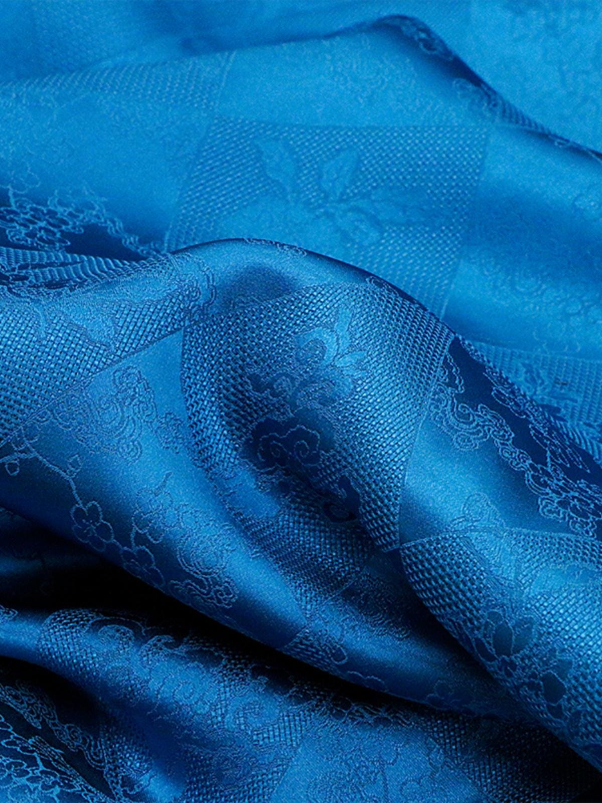 BAOSLA - 19 Momme Eco Friendly Plant Dye Sapphire Blue Jacquard Silk Blend Rayon Fabric - 130cm wide by the Yard