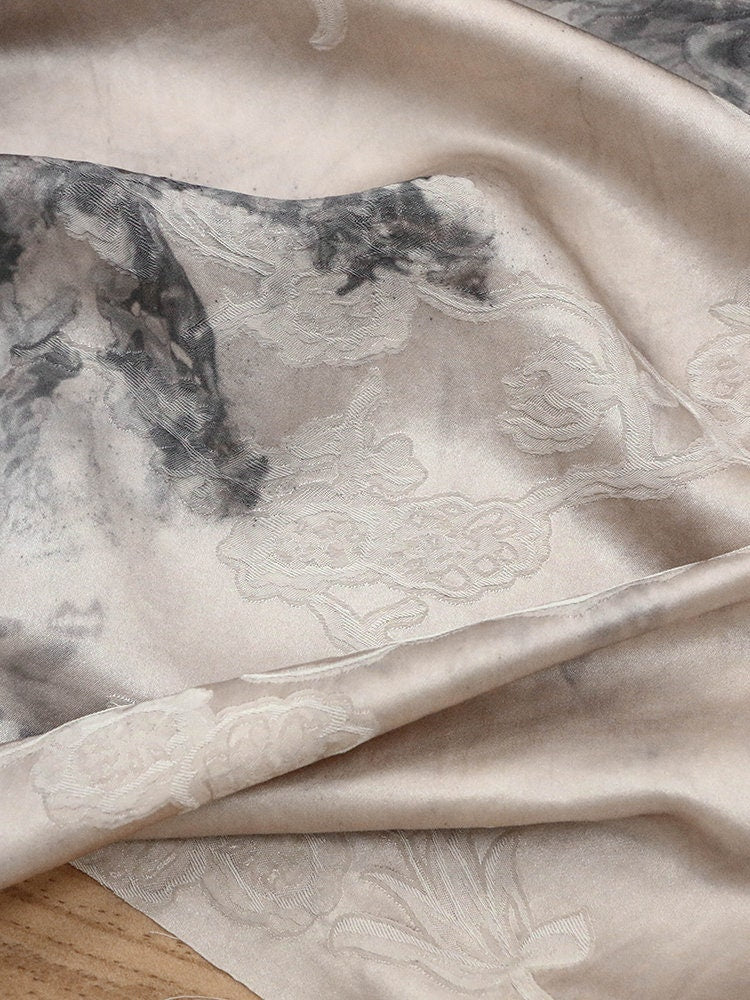 FUGUAN - Handmade Jacquard Plant Tie Dye Silk Blend Viscose Fabric - 130cm wide by the Yard