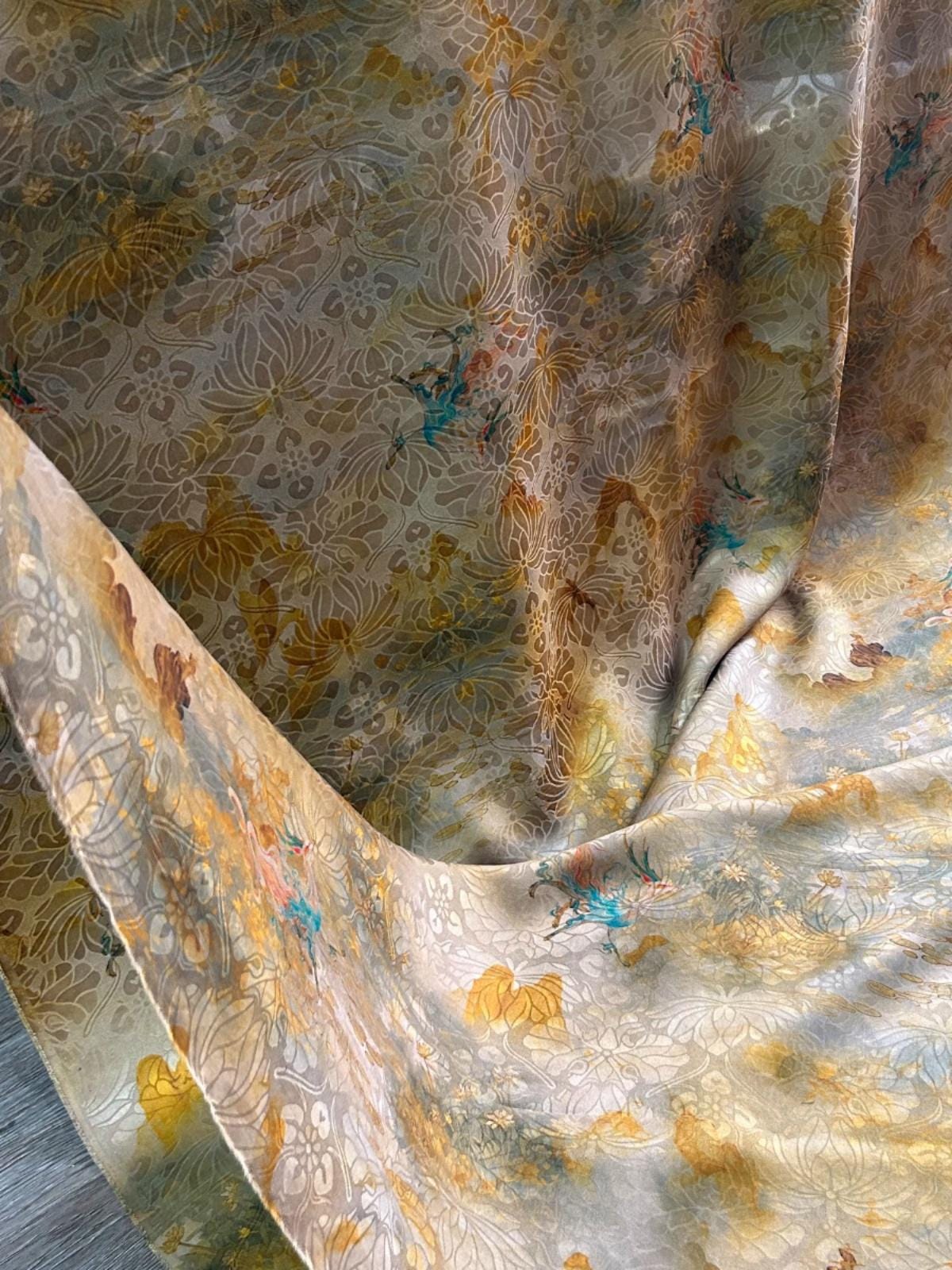 YELOWSM - Handmade 25 Momme HUALUO Jacquard Mud Silk Fabric (Openwork texture) - 112cm by the Yard