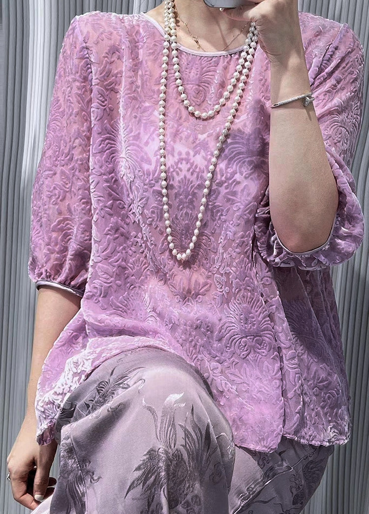 DAZISA - Beautiful Light Purple Paisley Printing Silk Velvet Fabric - 140cm wide by the Yard