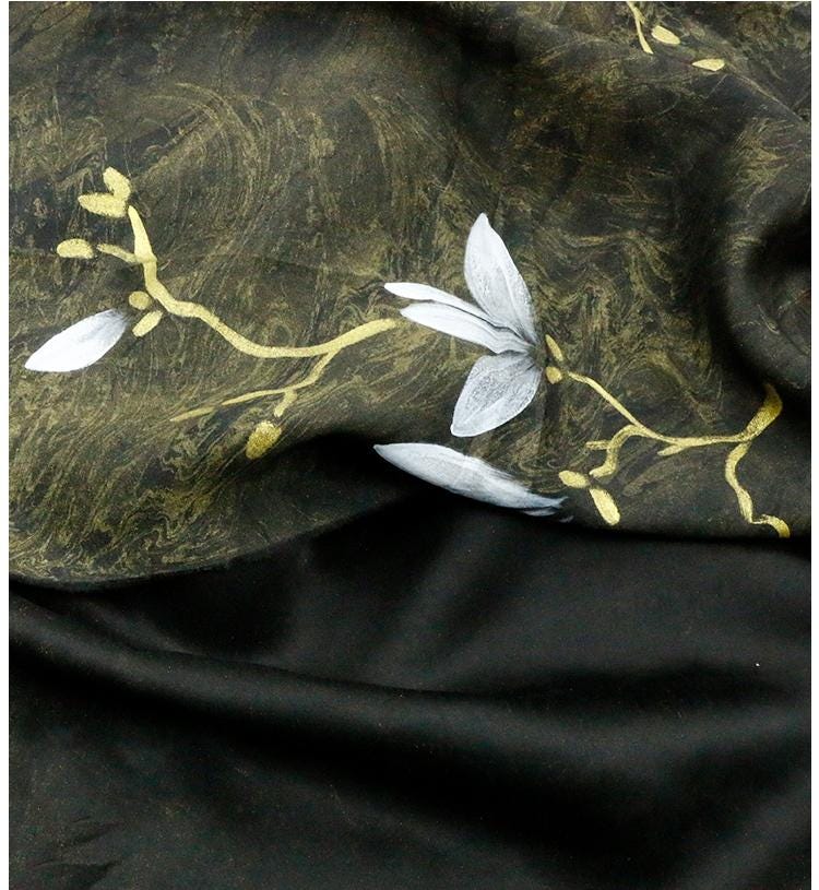 XGWSPD - 25 Momme Hand-Painted Magnolia Silk Plain Satin with Cracked Xiangyunsha Fabric - 110cm by the Yard