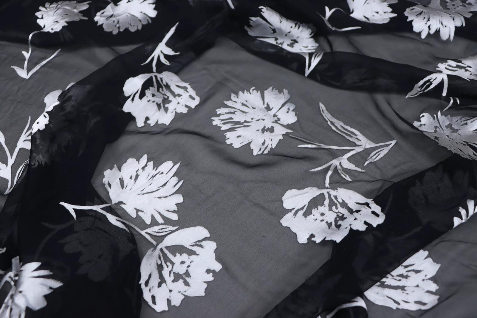 JFHKFHDH - Silk Devore Satin Fabric, 10 Momme Burnout Big Floral , 138 cm Wide by the Yard