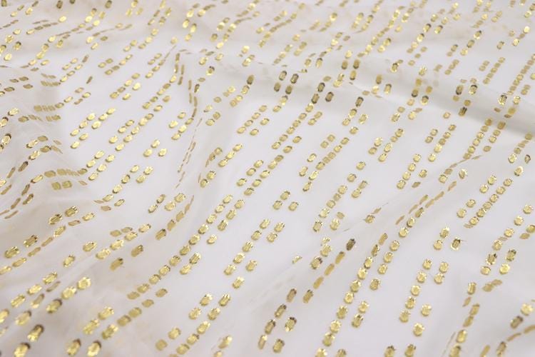 JFHBSJ - 10 Momme Golden Thread Weave Silk Georgette Fabric - 114cm wide by the Yard