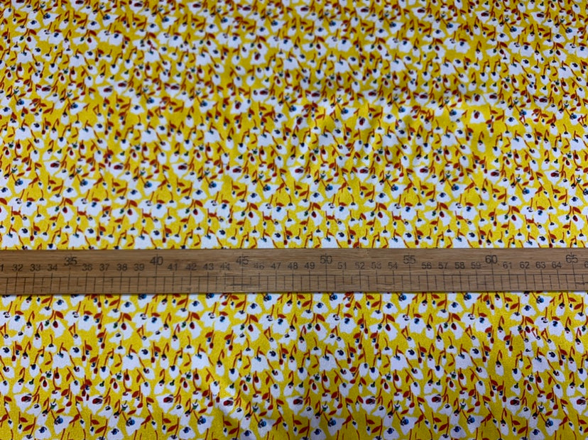 YELSUA - 19 Momme Yellow Background with Small Florals Pattern Digital Print Stretch Silk Satin Fabric - 135cm wide by the Yard