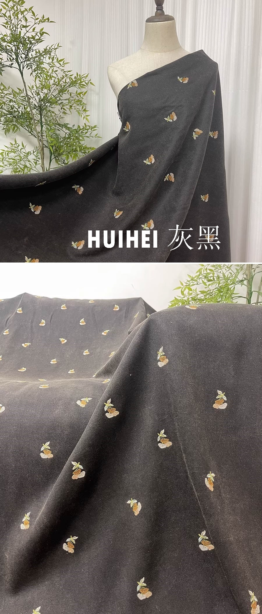 XYZCCX001 - Embroidered Tussah Mud Silk, Floral 60 Momme 110cm wide by the Yard