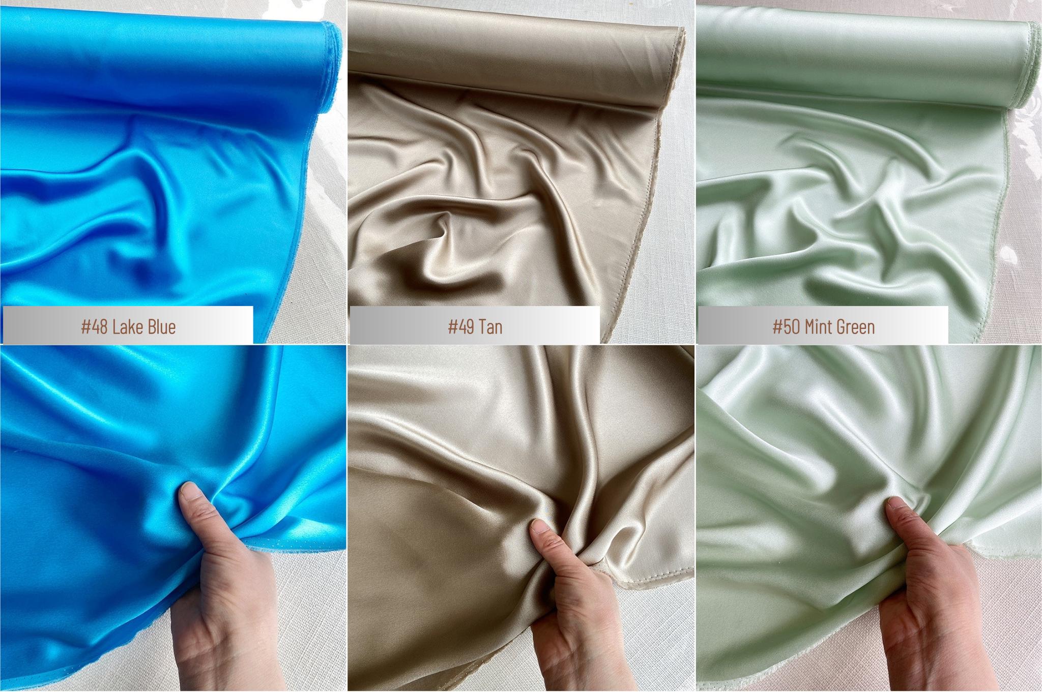 100% Silk Charmeuse, 22 Momme solid 50 colors, 114cm wide by the yard