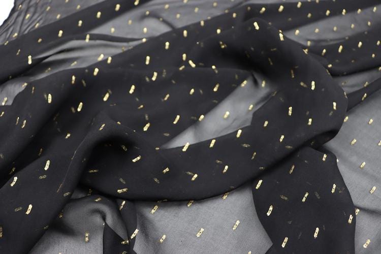 JFHHJJ - 10 Momme Golden Thread Weave Silk Georgette Fabric - 114cm wide by the Yard