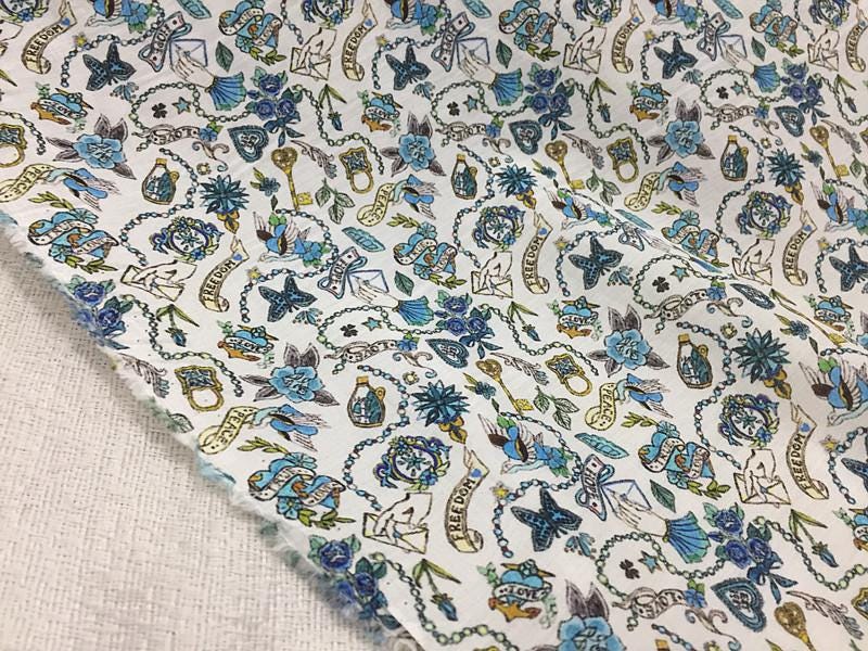 HFLASH - 12 Momme Silk Cotton Blended Print Fashion Fabric - 140cm wide by the Yard