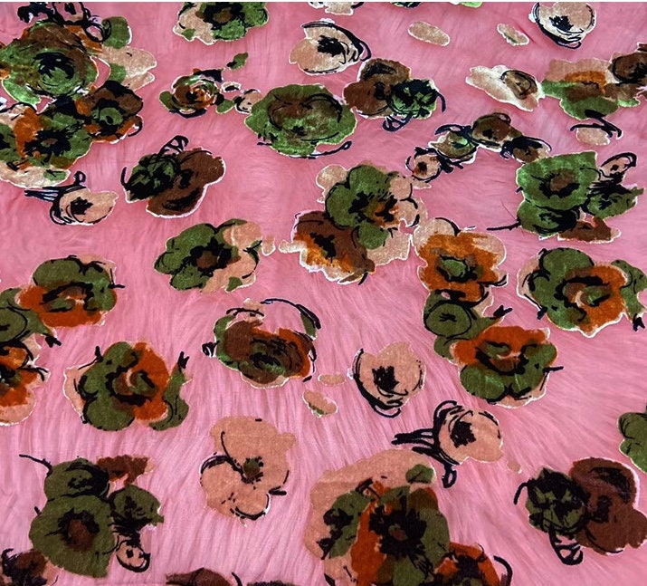 HONGJIN - Floral Sheer Burnout Silk Velvet Fabric - 114cm wide by the Yard