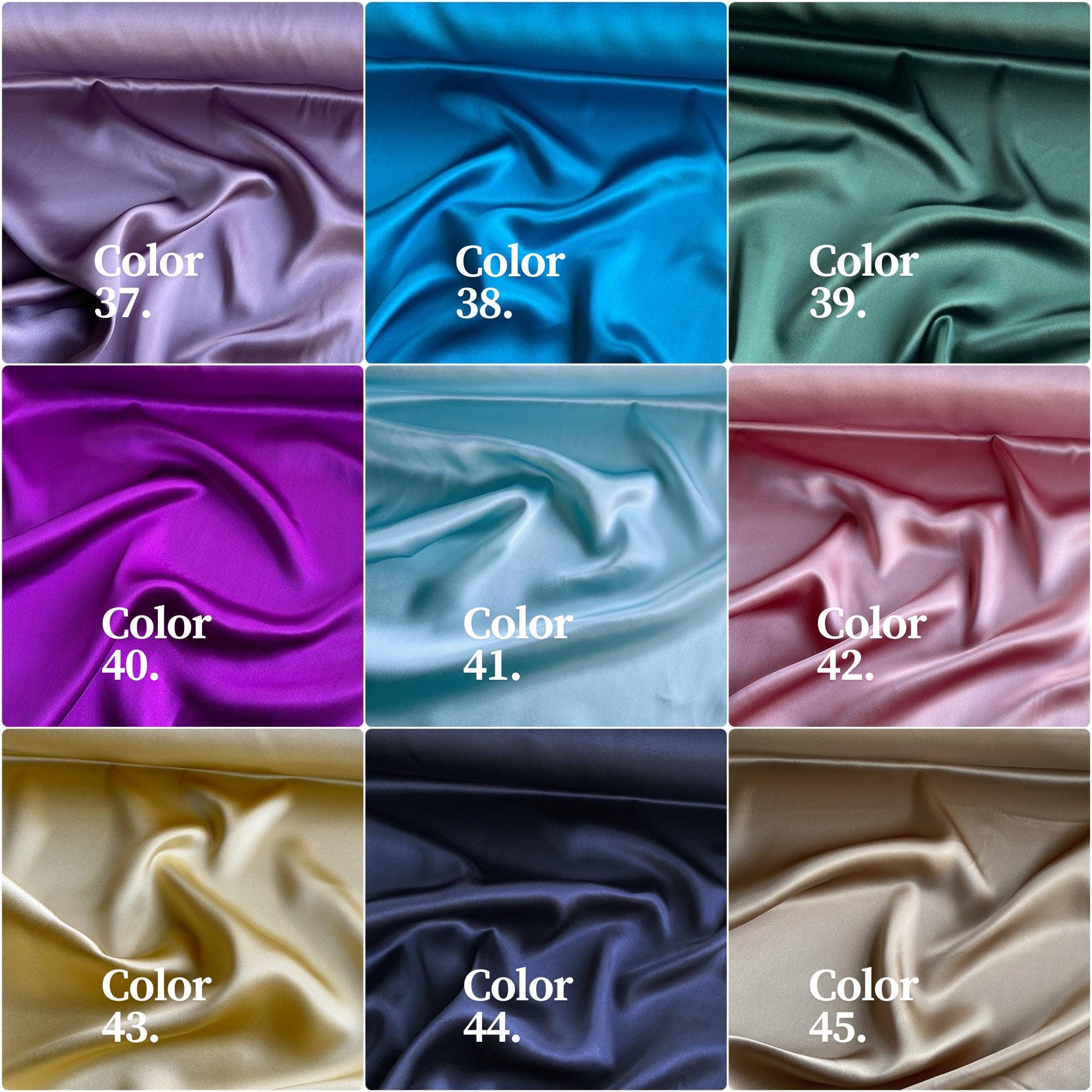 100% Silk Charmeuse, 16 Momme solid 120 colors 114cm wide by the yard 1-60 color