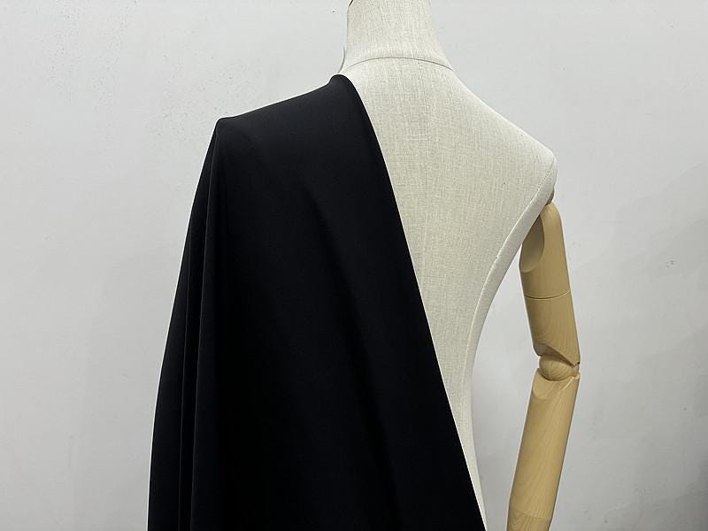 SQCUNH - 23 Momme Solid Color Black Double Joe Satin Silk Fabric - 137cm wide by the Yard