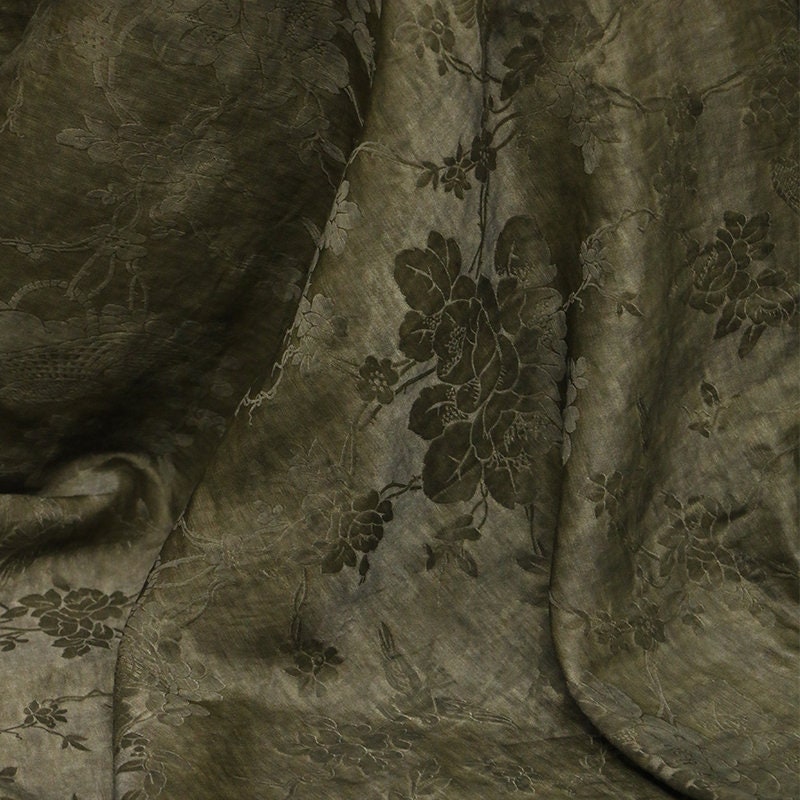SILHEM - Vintage Distressed Silk Jacquard Linen Blend Jacquard Gambiered Ganton Mud Silk Fabric for designers - by the Yard