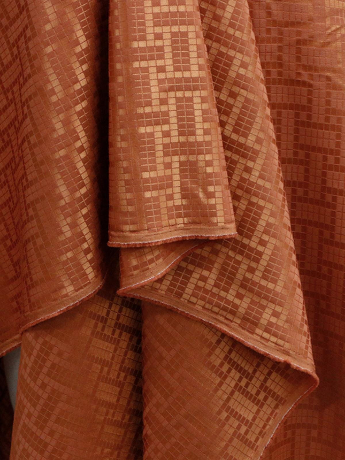 SIMOJT - 25 Momme Caramel Color Checkered Jacquard Mulberry Silk Wool Blend Silk Fabric - 138cm wide by the Yard