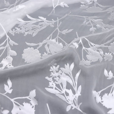 XLUZHI - 10 Momme White Flowers Sheer Burnout Silk Devore Satin Fabric - 140cm wide by the Yard