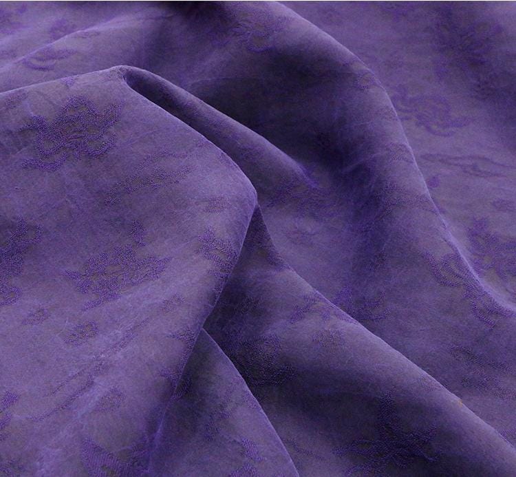 LGITIH - 15 Momme Handmade Bluish-purple Cracks Jacquard Plant Dye Mud Silk Fabric, 114cm by the Yard