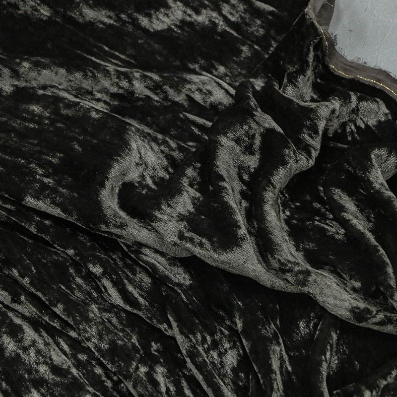 NIHUI - Handmade Plant-dyed Mud Gray Niche Silk Velvet Fabric - 125cm wide by the Yard