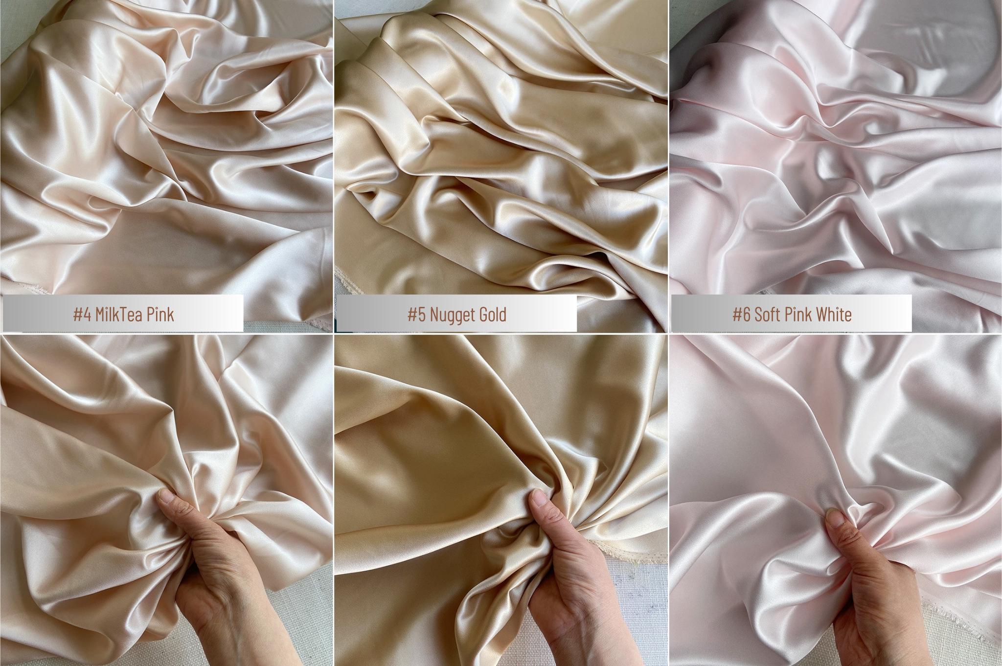 100% Silk Charmeuse, 22 Momme solid 50 colors, 140cm wide by the yard