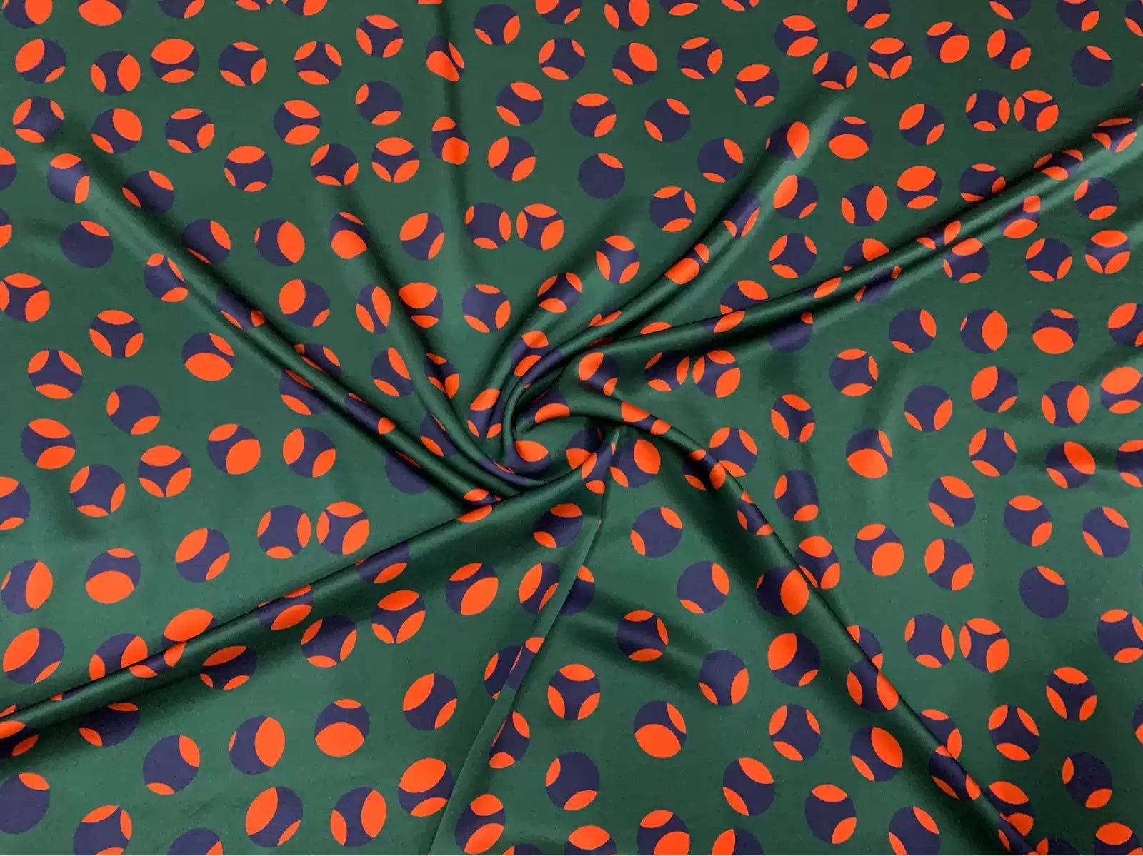 LVCAIO - 19 Momme Hepburn Style Green Background with Contrasting polka Dots Pattern Digital Print Stretch Silk Satin Fabric - 140cm wide by the Yard