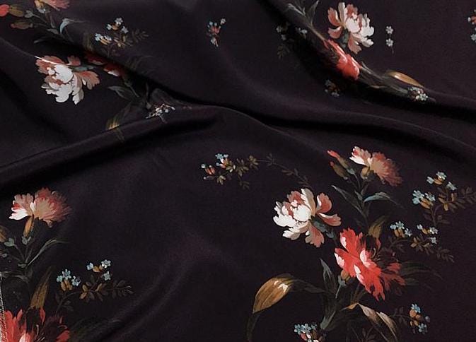 SZSEKA - 16 Momme Deep Coffee Base Color Digital Print Wide Silk Double Georgette Fabric - 140cm wide by the Yard