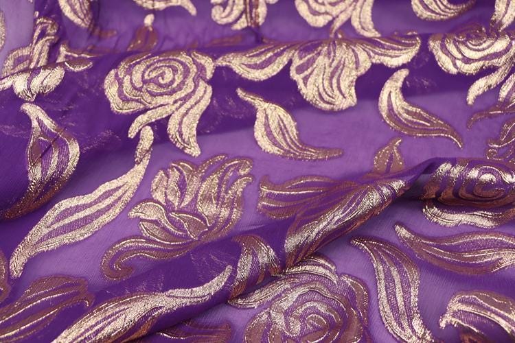 JFHZSH - 12 Momme Golden Thread Weave Silk Georgette Fabric - 130cm wide by the Yard