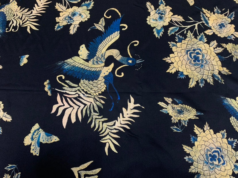 KOQHUA - 19 Momme Peacock Flowers Pattern Digital Print Stretch Silk Satin Fabric - 108cm wide by the Yard