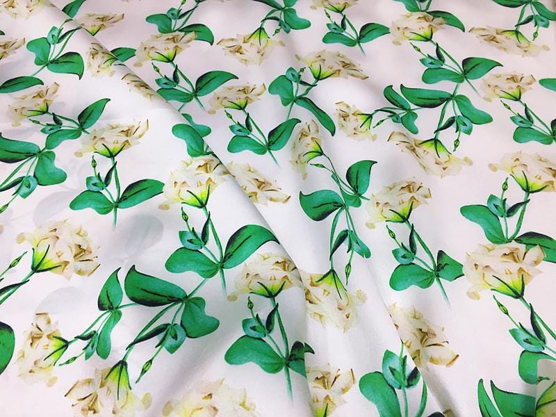 SUYAHU - 16 Momme Elegant Floral Print Charmeuse Silk Satin Fabric - 138cm wide by the Yard