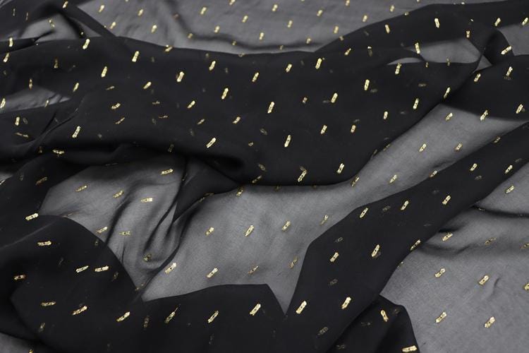 JFHHJJ - 10 Momme Golden Thread Weave Silk Georgette Fabric - 114cm wide by the Yard