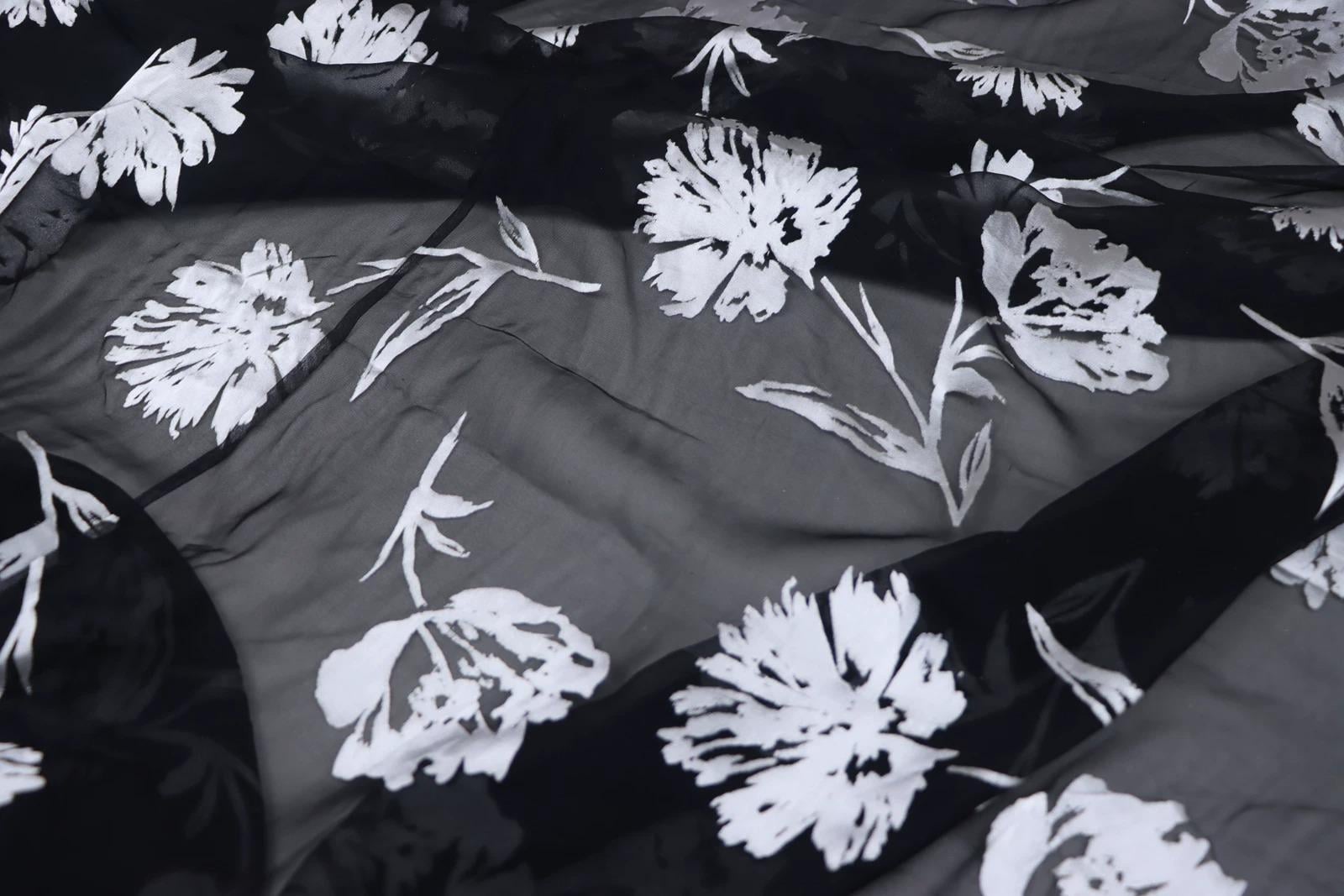 JFHKFHDH - Silk Devore Satin Fabric, 10 Momme Burnout Big Floral , 138 cm Wide by the Yard