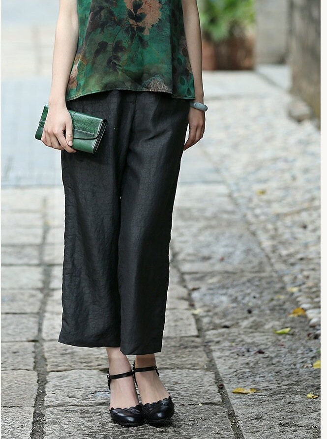 SHUANGHEI - Handmade 22 Momme Both-sides Black Cracked Mud Silk Fabric 110cm By the Yard