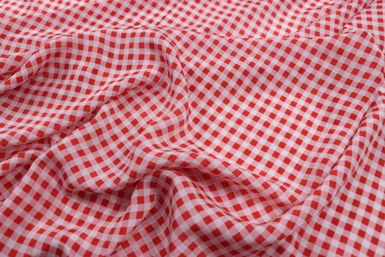 FANGEZ - 12 momme Classic Red Plaid Print Silk Crepe de Chine Fabric - 140cm wide by the Yard