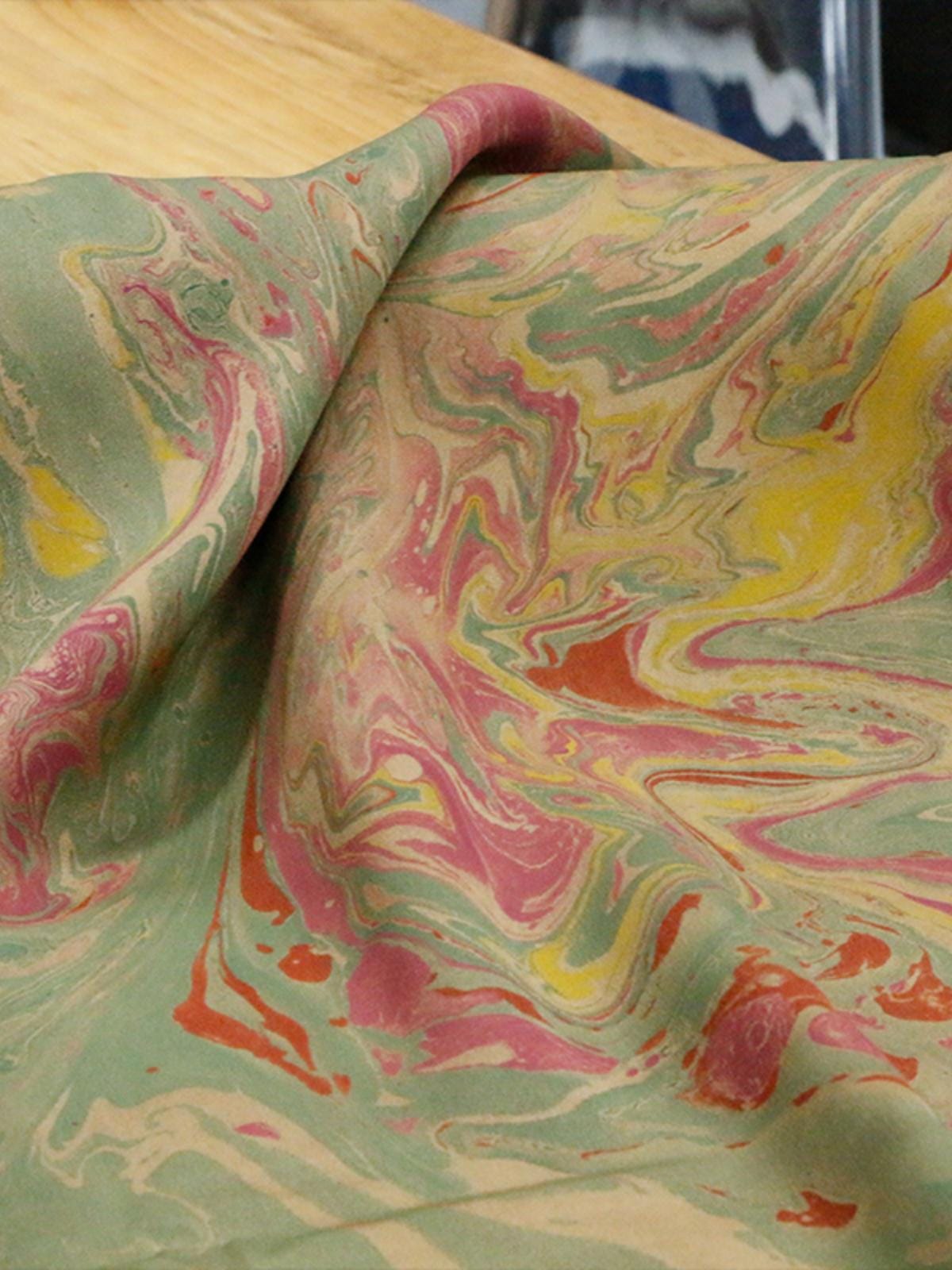 MOCIFL - Handmade 38 Momme Special Green Inkwell Technique Mud Silk Satin Fabric By the Yard