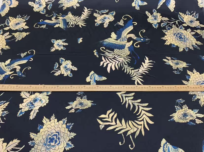 KOQHUA - 19 Momme Peacock Flowers Pattern Digital Print Stretch Silk Satin Fabric - 108cm wide by the Yard