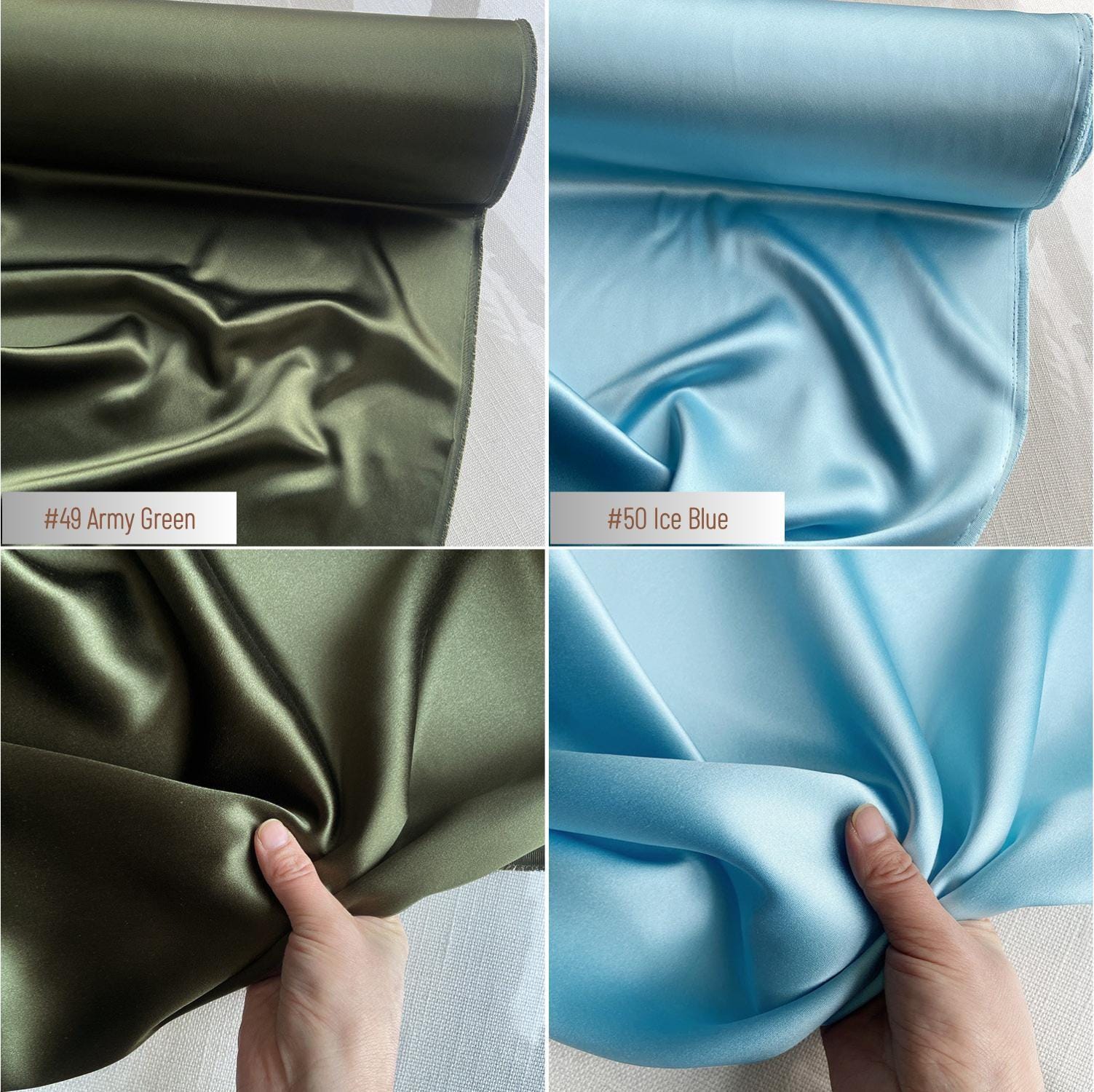 40 Momme Silk Satin Fabric by the Yard, 100% 6A Mulberry Silk, 114cm Wide, 50 Solid Colors, Heavy Luxury Silk Charmeuse