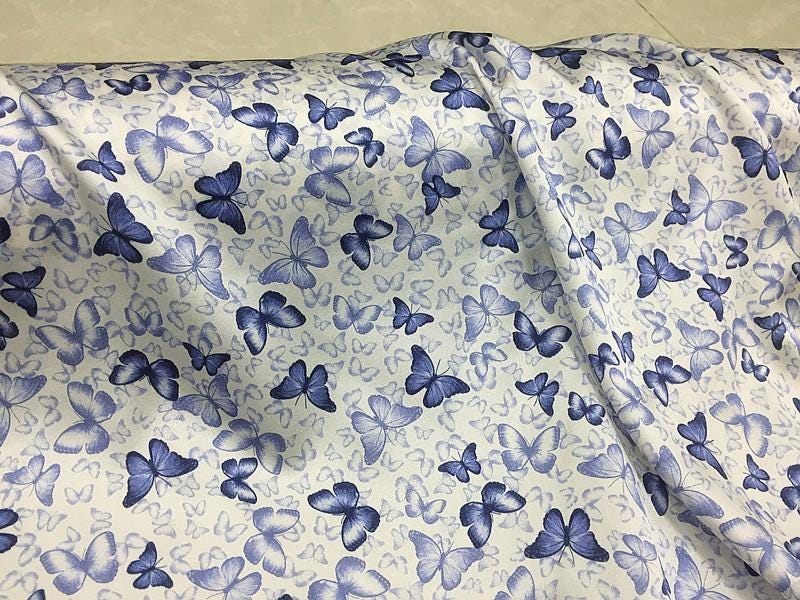 QICIDI - 19 Momme Celadon Butterfly Print Stretch Charmeuse Silk Satin Fabric - 135cm wide by the Yard