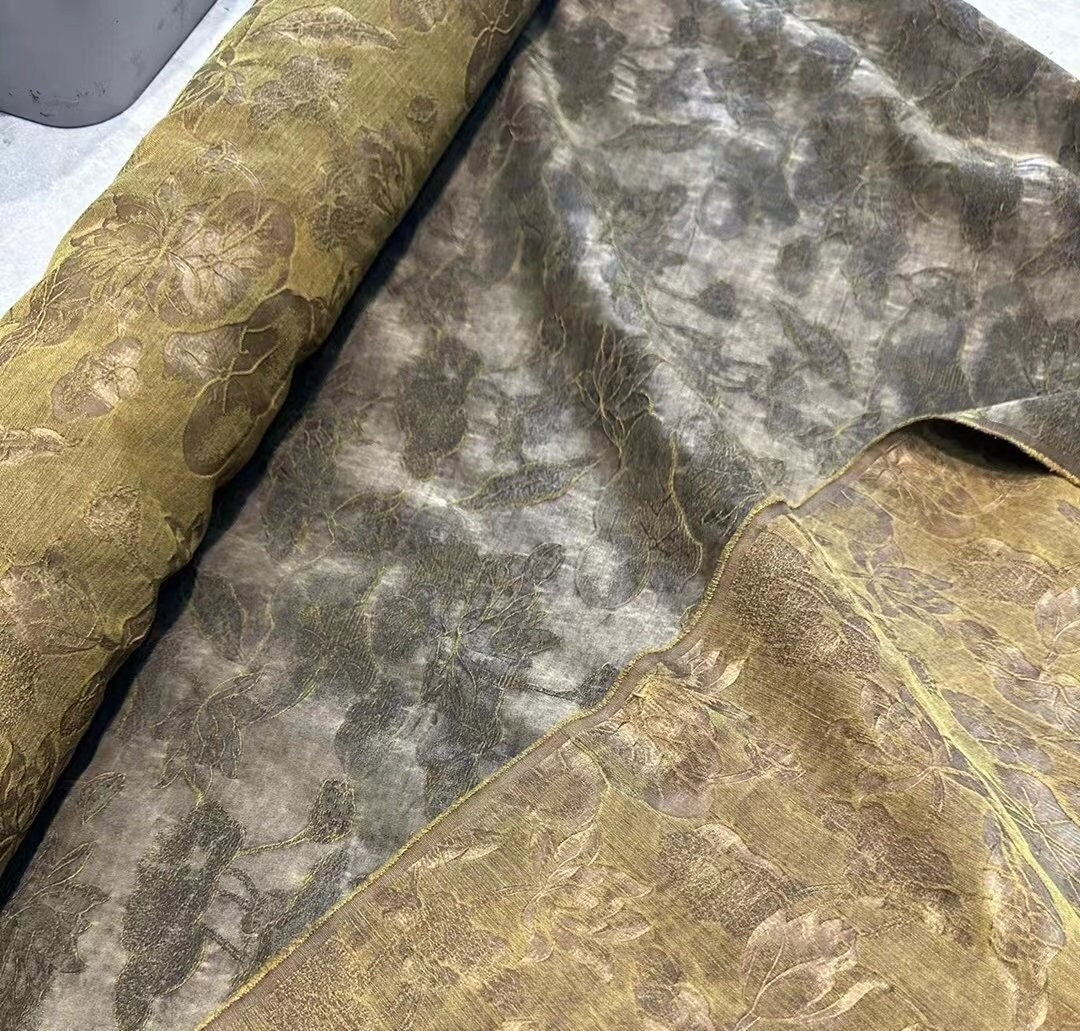 JINHUANG - 50 Momme Jacquard Plant Dye Mud Silk Blended Fabric - 110cm wide by the Yard