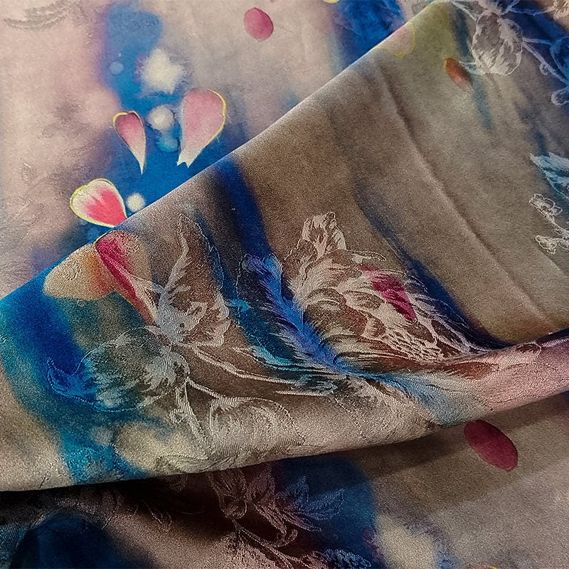 HBY - Handmade 40 Momme Jacquard Mud Silk Satin Fabric By the Yard